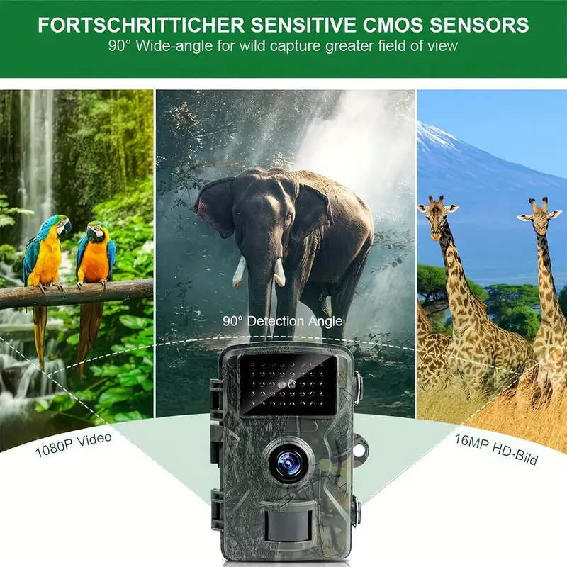 Hiking and hunting camera with night vision function, high-definition, 0.8s trigger, 120 ° wide-angle lens, used for outdoor camping, wildlife monitoring, home security monitoring, orchard monitoring (battery not included)