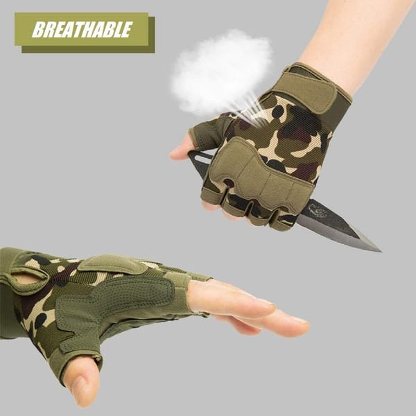 Tactical Fingerless Gloves with Knuckle Protection – Breathable Outdoor Gloves for Shooting, Hunting, Cycling, and Training