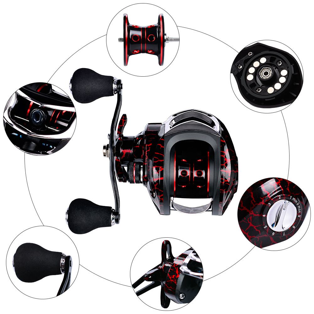 High Speed 18+1BB Baitcasting Reel, Dual Brake System, Max Drag 20lb - Ergonomic Handle, Stainless Steel Durable Spool - Ideal for Carp and Bass Fishing, Suitable for Saltwater and Freshwater, Angler's Choice | Smooth Black Finish(DW121R right hand)