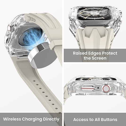 Transparent PC+TPU Sports Watch Strap & Case for Smart Watch - Raised Edge Protection, Wireless Charging Compatible(Orange transparent black)