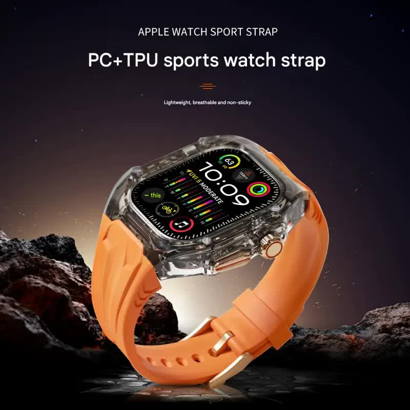 Transparent PC+TPU Sports Watch Strap & Case for Smart Watch - Raised Edge Protection, Wireless Charging Compatible(Red transparent black)