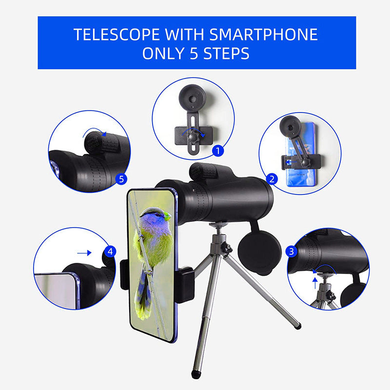 10-30X50 High Power Zoom Monocular Telescope Set with Smartphone Holder and Tripod Waterproof HD Spotting Scope for Bird Watching Camping and Concerts